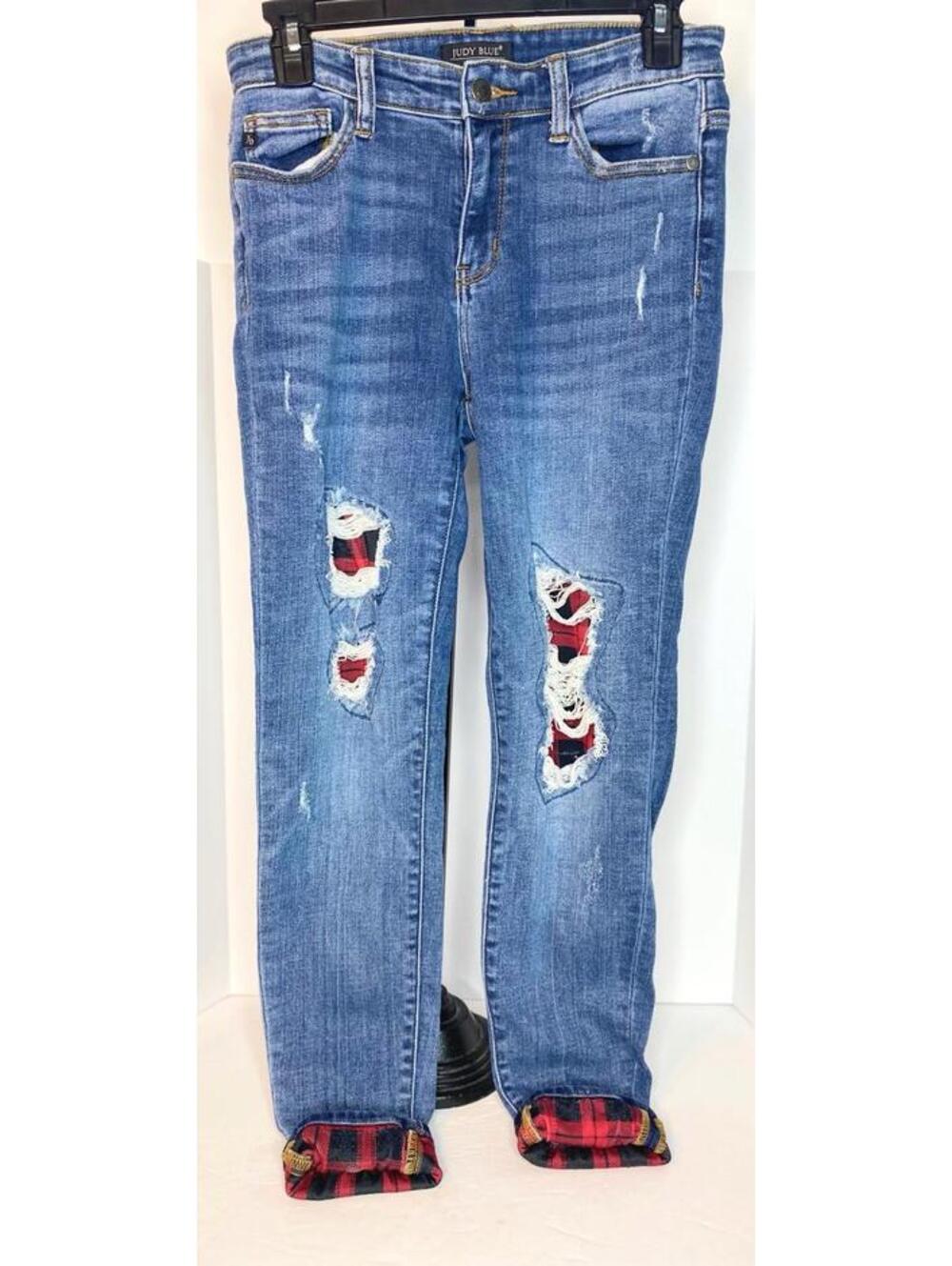 Judy Blue Jeans Women’s 5/27 Skinny Fit Distressed Buffalo Red Plaid